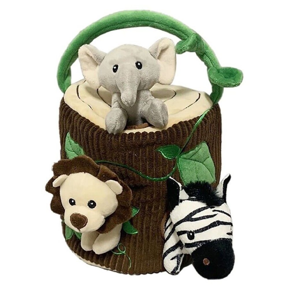 MOON & STARS Multi Piece Plush Safari Animals w/Tree Trunk Carrier, NWT